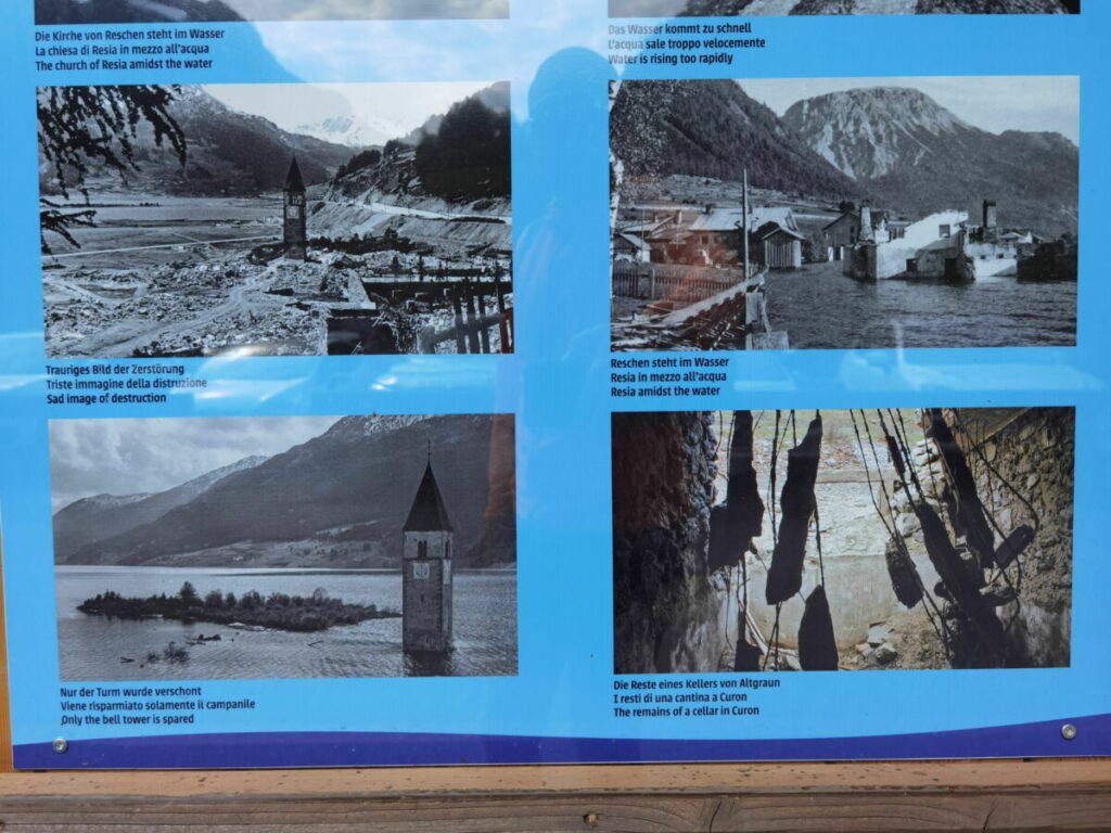 versunkenes Dorf im Reschensee - historische Bilder von Alt Graun